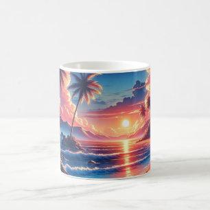 Taza De Café Pintura tropical de la playa de Sunset Beach