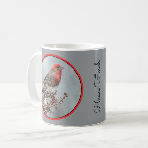 Taza De Café Pinzón Mexicano en la Nieve - Fotografía Original