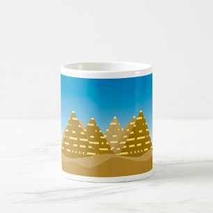 Taza De Café Pirámides Egipcias Doradas Paisaje Desértico Geomé