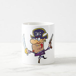 Taza De Café Pirata de dibujos animados con espada y pistola