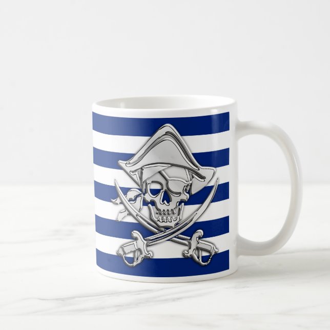 Taza De Café Pirata plateado en franjas náuticas (Derecha)