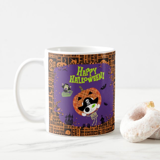 Taza De Café Pirata skeleton cat (Con donut)