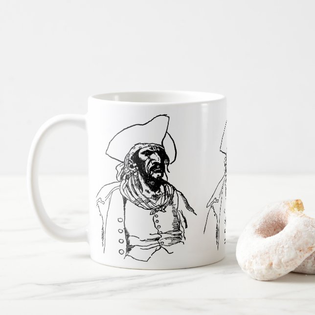 Taza De Café Piratas antiguos, un boceto de pirata de Howard Py (Con donut)