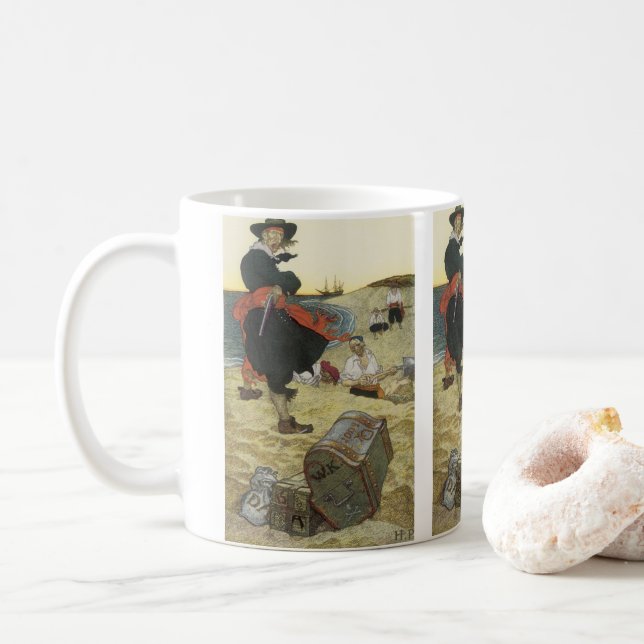 Taza De Café Piratas antiguos, William Kidd enterrando tesoros (Con donut)