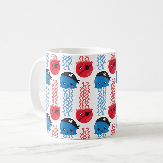 Taza De Café Pirate Jellyfish, Patrón de medusas, animales mari (Anverso izquierdo)