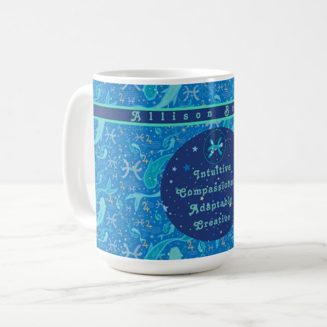 Taza De Café Pisces Blues Travesías Zodiac personalizadas (Anverso izquierdo)