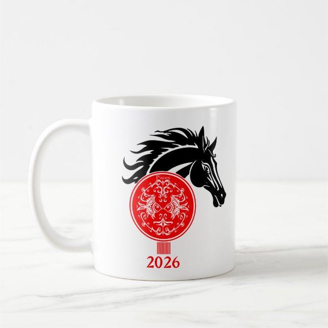 Taza De Café Pisces x Año Personalizado del caballo 2026 (Izquierda)