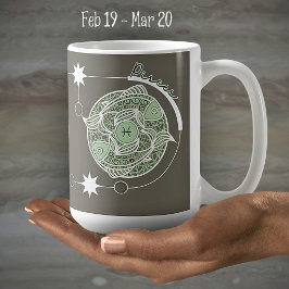 Taza De Café Pisces Zodiac Rótulo Astrología Mandala Gris Verde