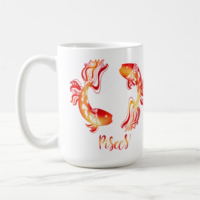 Taza De Café Pisces zodiac sign red orange glitter fish (Izquierda)