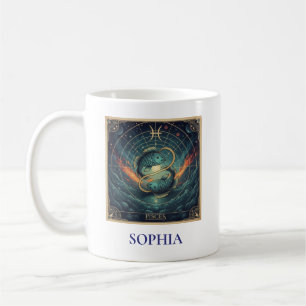 Taza De Café Piscis Azul Zodíaco Celestial