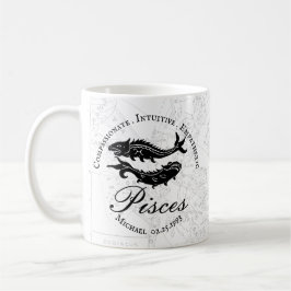 Taza De Café Piscis Personalizado Trajes Zodiaco Vintage Blanco