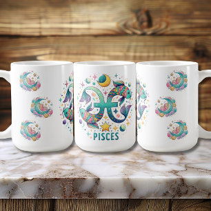 Taza De Café Piscis Zodiac Colorido Pez Astrología