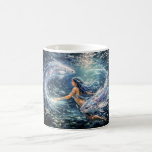 Taza De Café Piscis Zodiaco con Mujer Rodeada por Dos Luces Bri