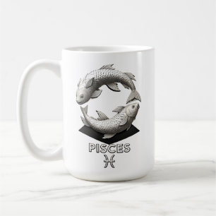 Taza De Café Piscis Zodíaco Pez Clásico Negro Blanco Astrología