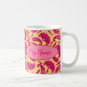 Taza De Café Pisley personalizada con nombre amarillo rosa de F