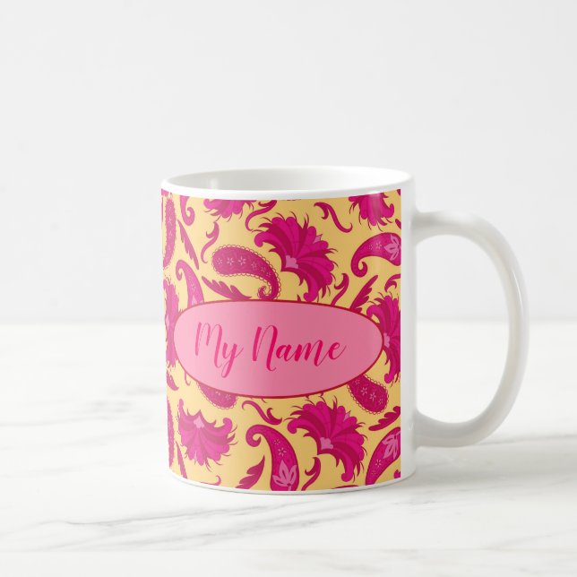 Taza De Café Pisley personalizada con nombre amarillo rosa de F (Derecha)