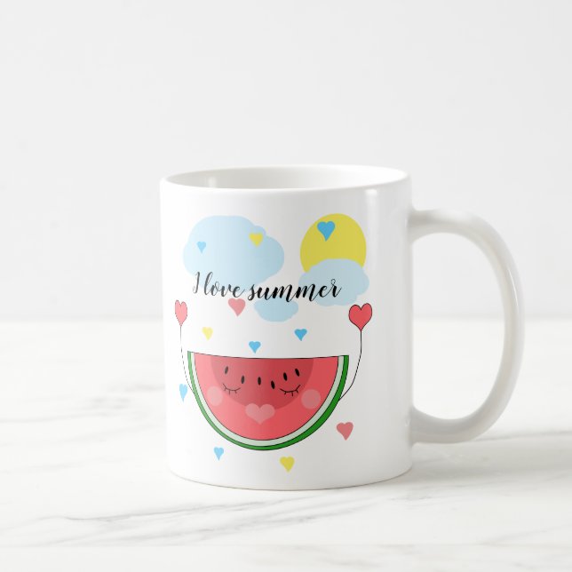 Taza De Café Pista de sandía, texto "Amo el verano", (Derecha)