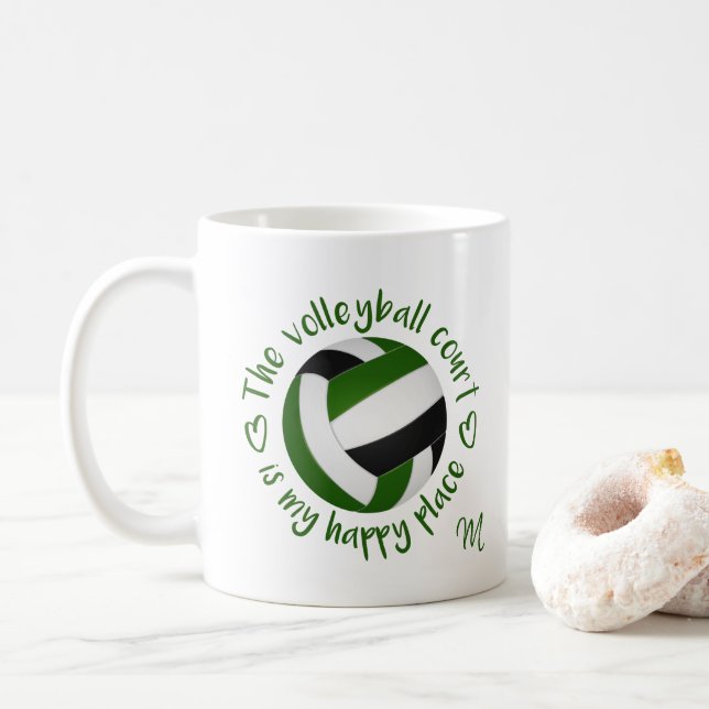 Taza De Café pista verde de voleibol negro mi lugar feliz (Con donut)