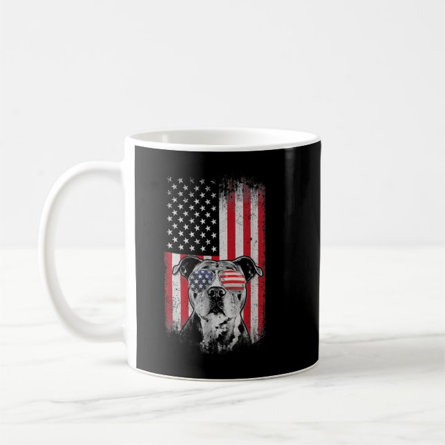 Taza De Café Pitbull Bandera Estadounidense 4 De Julio Pitbull  (Izquierda)