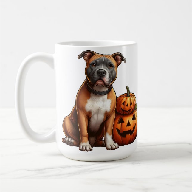 Taza De Café Pitbull con calabazas de Halloween (Izquierda)