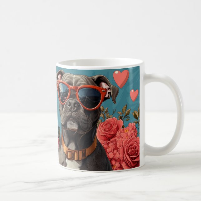 Taza De Café Pitbull Con El día de San Valentín De Rosas Del Co (Derecha)
