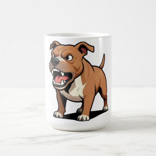 Taza De Café Pitbull de dibujos animados marrón enfadado gruñen