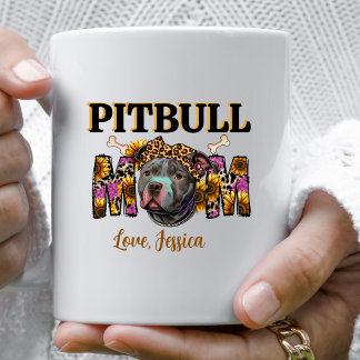 Taza De Café Pitbull Dog Mama Leopard Print Sunflowers