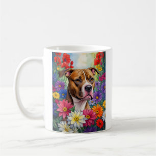Taza De Café Pitbull en Flower Garden