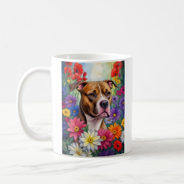 Taza De Café Pitbull en Flower Garden (Izquierda)