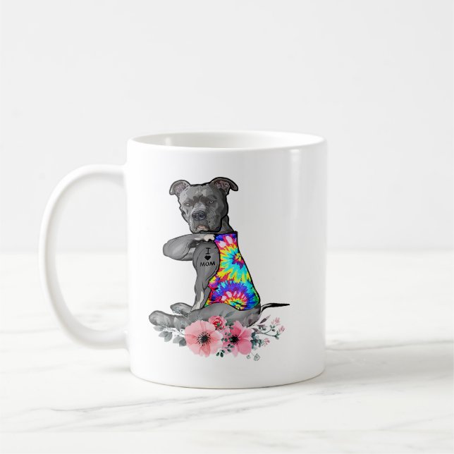 Taza De Café Pitbull Perro Pitbull Tattoo Amo A Las Madres (Izquierda)