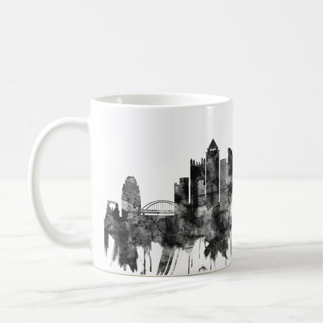 Taza De Café Pittsburgh Pennsylvania Skyline BW (Izquierda)