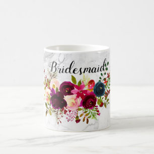 Taza De Café PixDezines Acuarela Flores Bordeaux+Azules