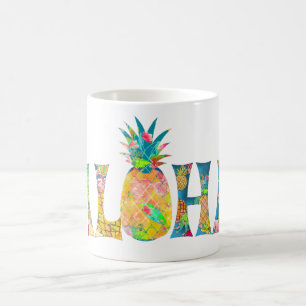 Taza De Café PixDezines Aloha Piña+Floral Acuarela