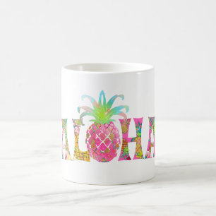 Taza De Café PixDezines Aloha Piña+Floral Acuarela
