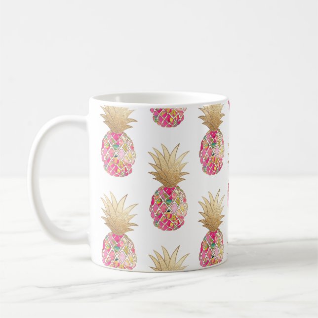 Taza De Café PixDezines Aloha Piña+Rosa Caliente+Oro Faux (Izquierda)