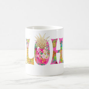 Taza De Café PixDezines Aloha Pineapple+acuarela floral