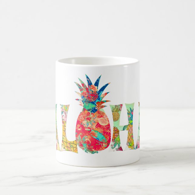 Taza De Café PixDezines Aloha Pineapple+acuarela floral (Centro)