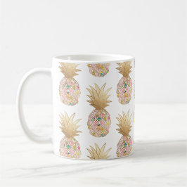 Taza De Café PixDezines Aloha Pineapple+Rosa+Faux Gold