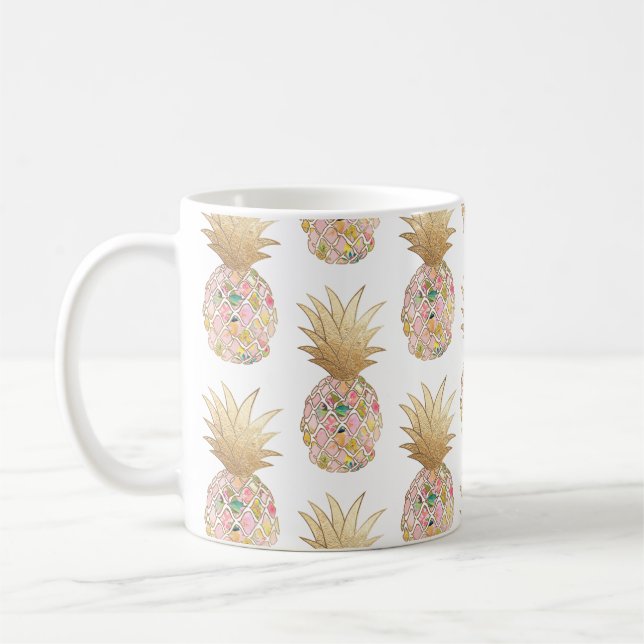 Taza De Café PixDezines Aloha Pineapple+Rosa+Faux Gold (Izquierda)