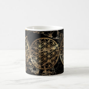 Taza De Café PixDezines FLOR DE LA VIDA FALSO ORO+MÁRMOL