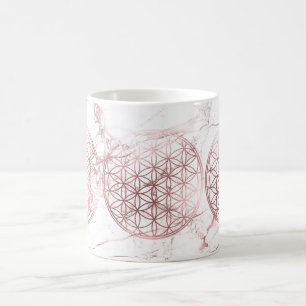 Taza De Café PixDezines FLOR DE LA VIDA FALSO ORO ROSA+MÁRMOL