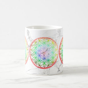 Taza De Café PixDezines FLOR DE LA VIDA HOJA FALSA+MÁRMOL