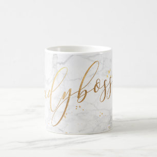 Taza De Café PixDezines LADYBOSS Marble+Faux Gold/Script