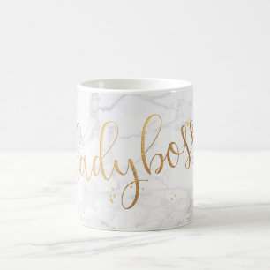 Taza De Café PixDezines LADYBOSS Mármol+Oro Falso/Letra