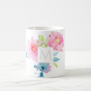 Taza De Café PixDezines MONOGRAM COLOR DE AGUA JARDÍN ROSA ROPA