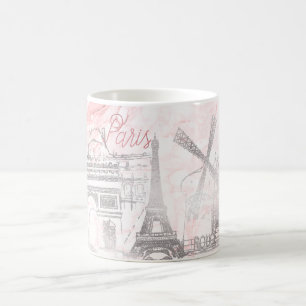 Taza De Café PixDezines PARÍS en FALSO MÁRMOL PLATA+ROSA