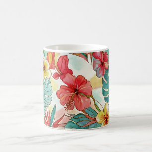 Taza De Café PixDezines Retro Hyper H2 Hawái Floral Follaje