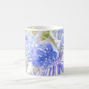 Taza De Café PixDezines selva hawaiana azul verde flor de acian