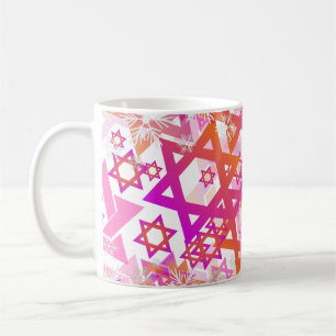 Taza De Café PixDezines Star of David Pattern, rosa+Naranja