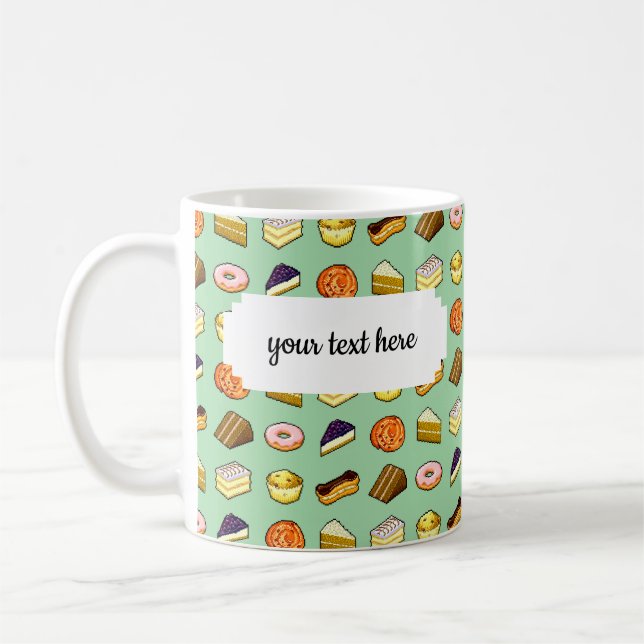 Taza De Café Pixel Art Delicious Cakes Pattiserie Pattern (Izquierda)